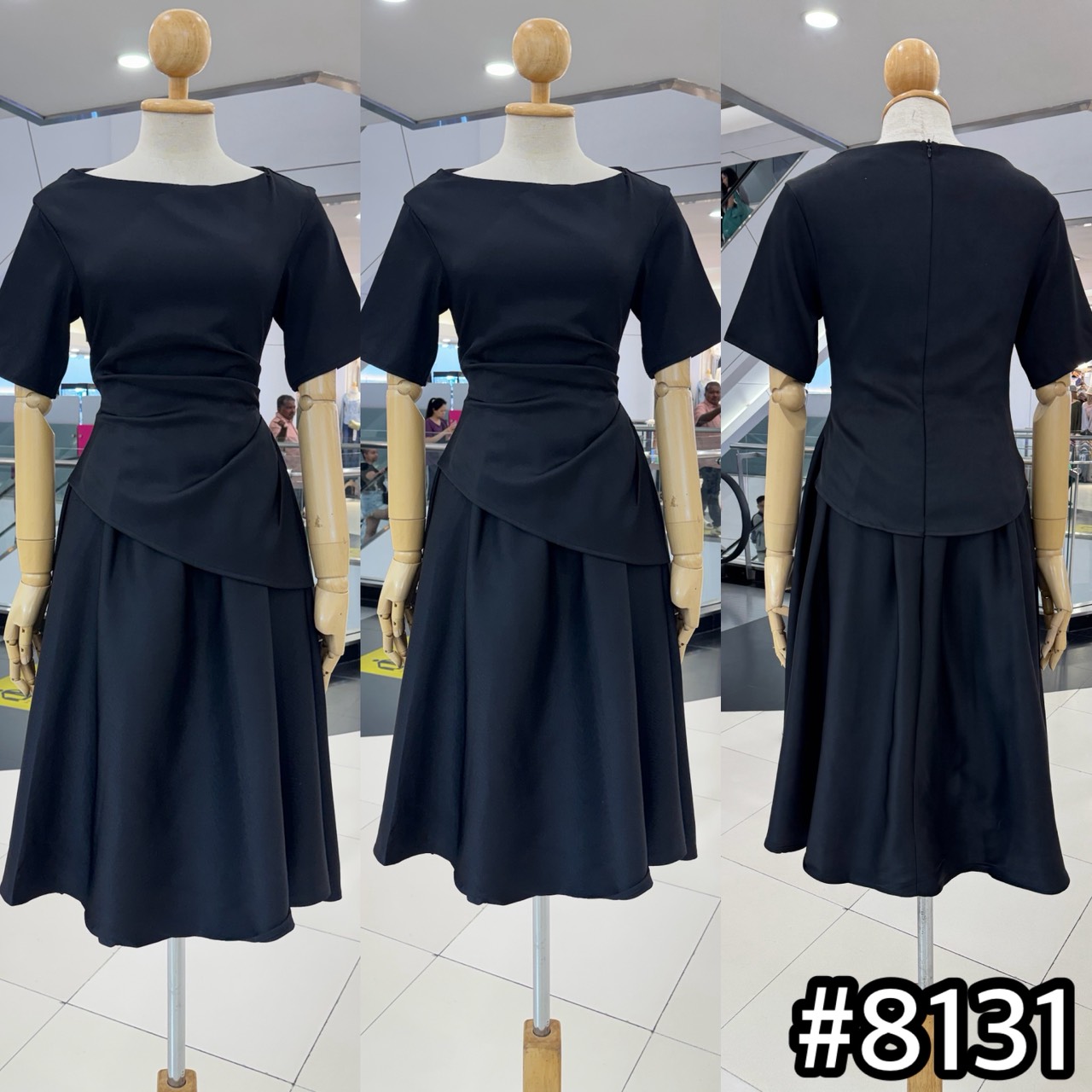 kudapy เดรสแขนสั้น คอปาด เกาหลี ดีเทลเสื้อจับจีบเอว เข้ารูป เก็บทรง