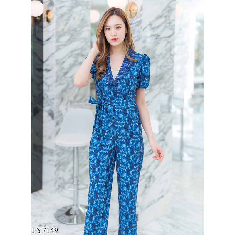 kudapy จั้มสูทขายาวสีชมพู/สีกรม ปกทรงสูทใส่สวยดูดี