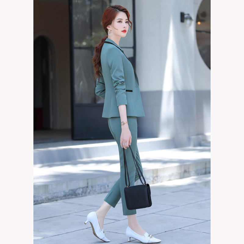 kudapy ชุดสูททำงานผู้หญิงสีฟ้าคราม/สีดำ แต่งขอบดำ สีสุภาพเรียบง่าย