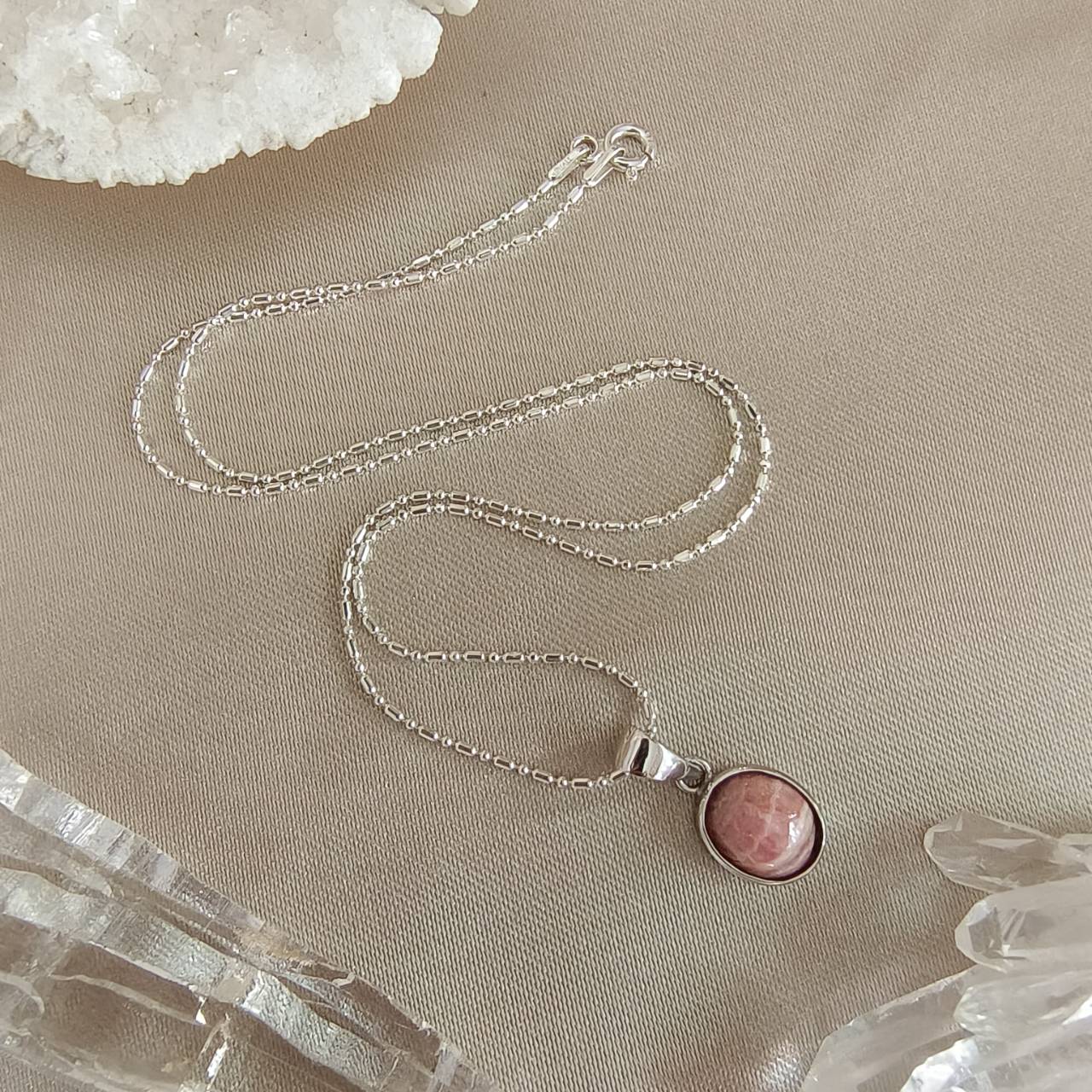 สร้อยคอเงินจี้หินโรโดโครไซต์ Rhodochrosite