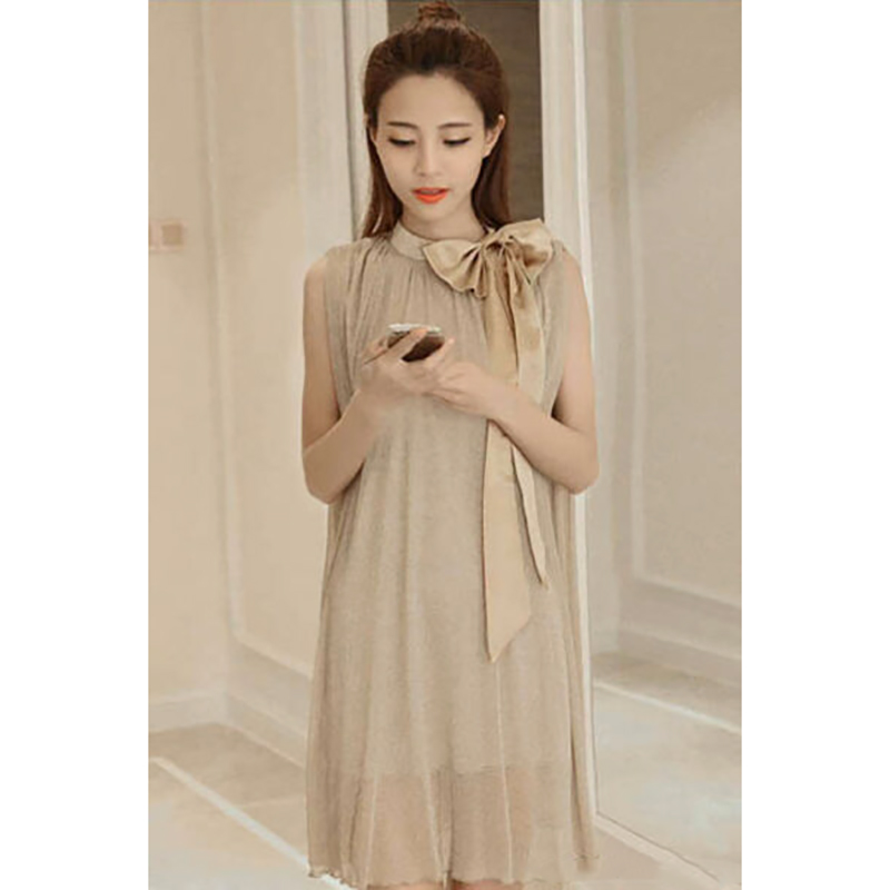 kudapy เดรสสั้นสีน้ำตาล เดรสทรงปล่อย ผ้ากริสเตอร์ประกายสีทองทองวิ้งวับเล็กๆ