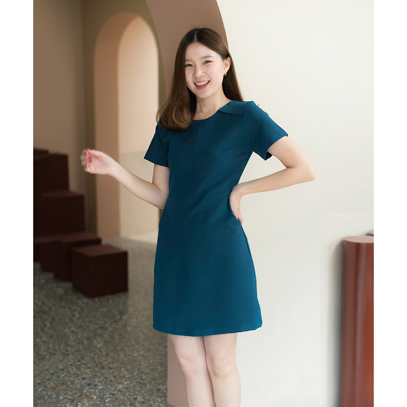 kudapy เดรสสั้นสีเขียวน้ำทะเล/สีน้ำตาล/สีเทาเข้ม มีซับในทั้งตัว ใส่สบายสวยดูดี