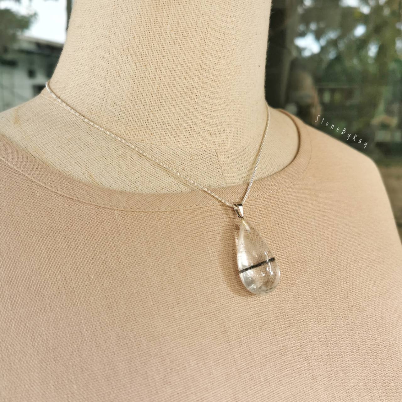 สร้อยคอเงินจี้หินไหมดำ Black Tourmaline Quartz