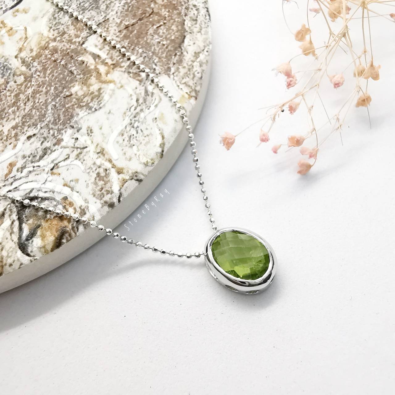 สร้อยคอเงินจี้พลอยเพอริดอท Peridot
