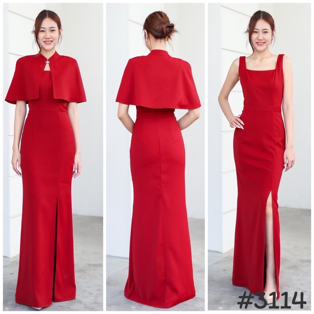 kudapy เดรสยาวตรุษจีนทันสมัย แต่งปกสวย สีขาว,ฟ้า, แดง, น้ำตาล, ชมพู