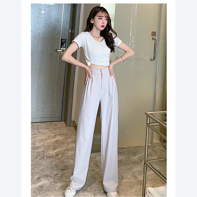 kudapy กางเกงแฟชั่นขายาว เอวยางยืดด้านหลัง แต่งกระดุมหน้าและมีซิปรูด กระเป๋าสองข้างล้วงได้