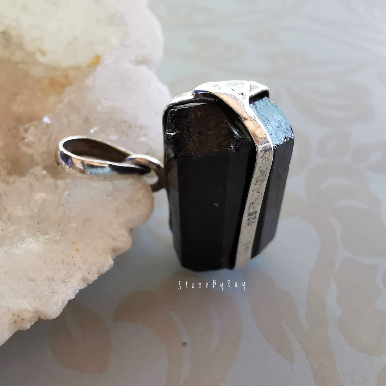 จี้เงินหินแบล็กทัวมารีน Black Tourmaline