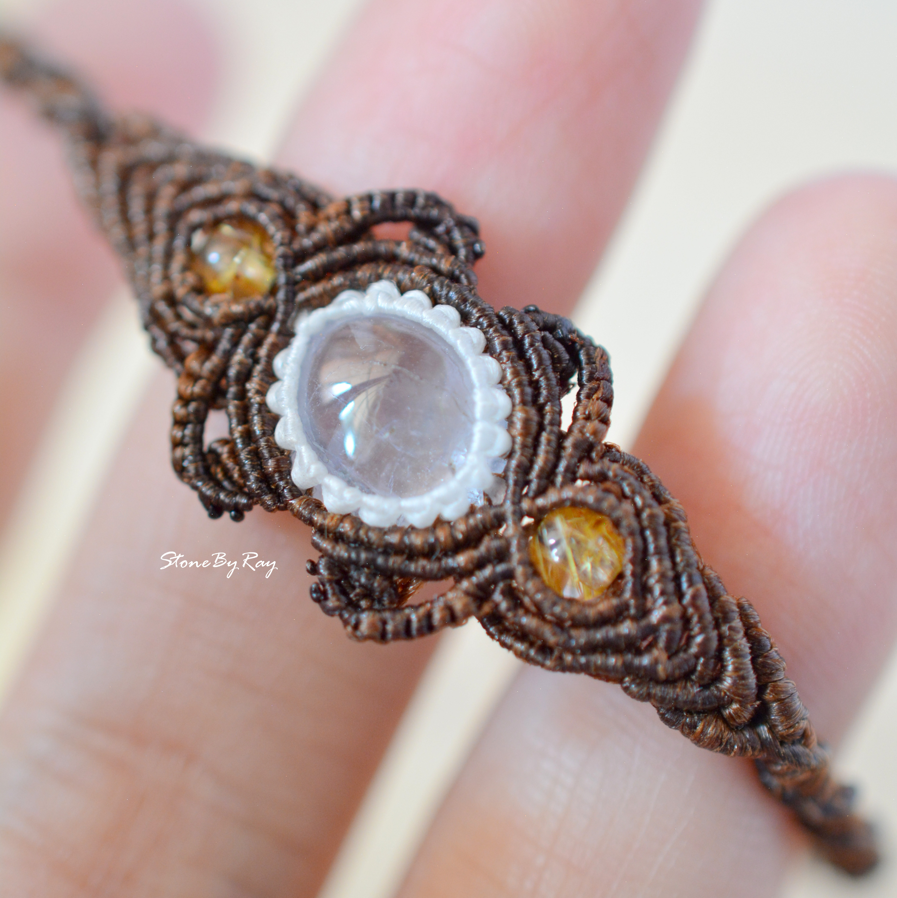 สร้อยข้อมือเชือกถักหินอความารีน,ไหมทอง(Aquamarine)
