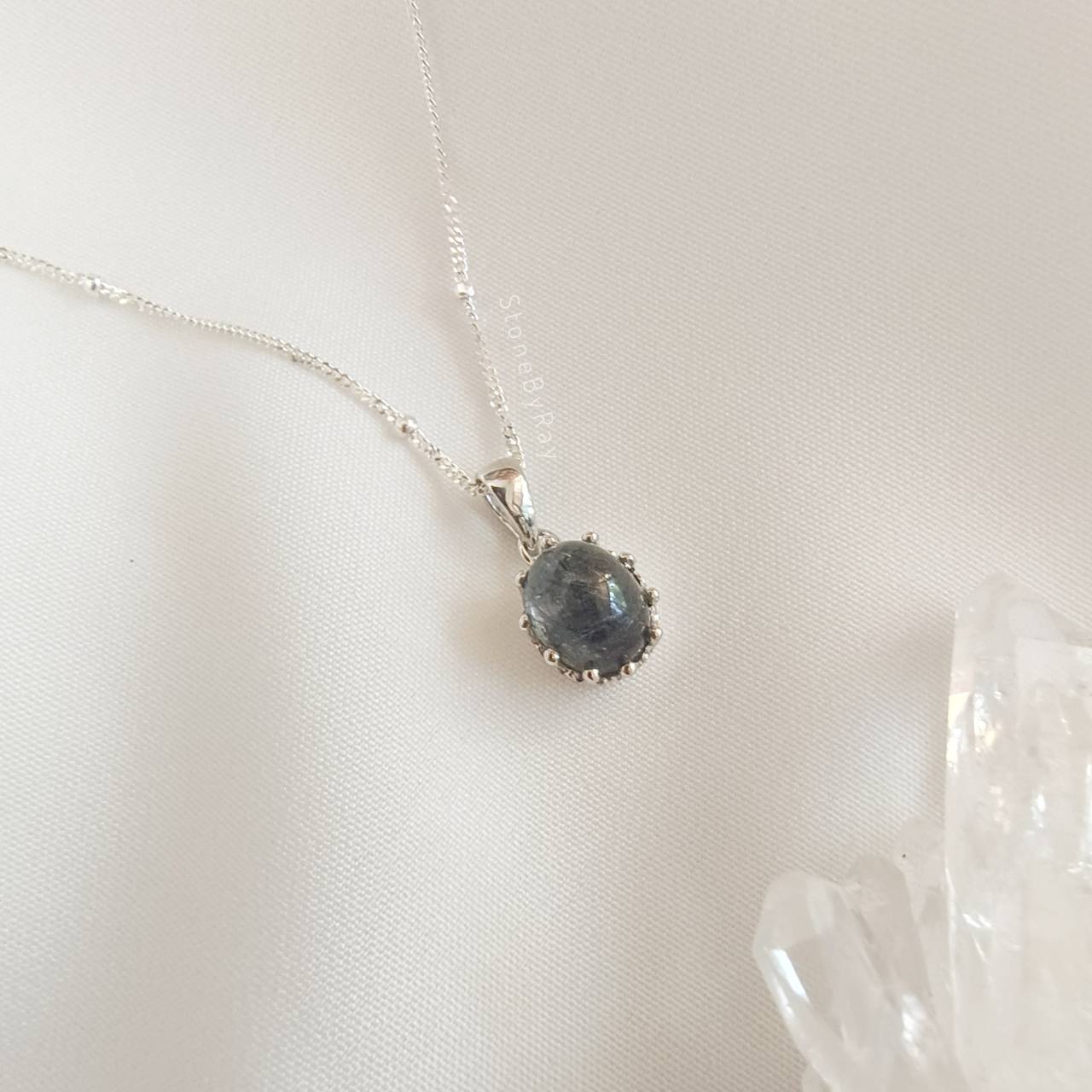 สร้อยคอเงินจี้หินไหมดำ Black Tourmaline Quartz
