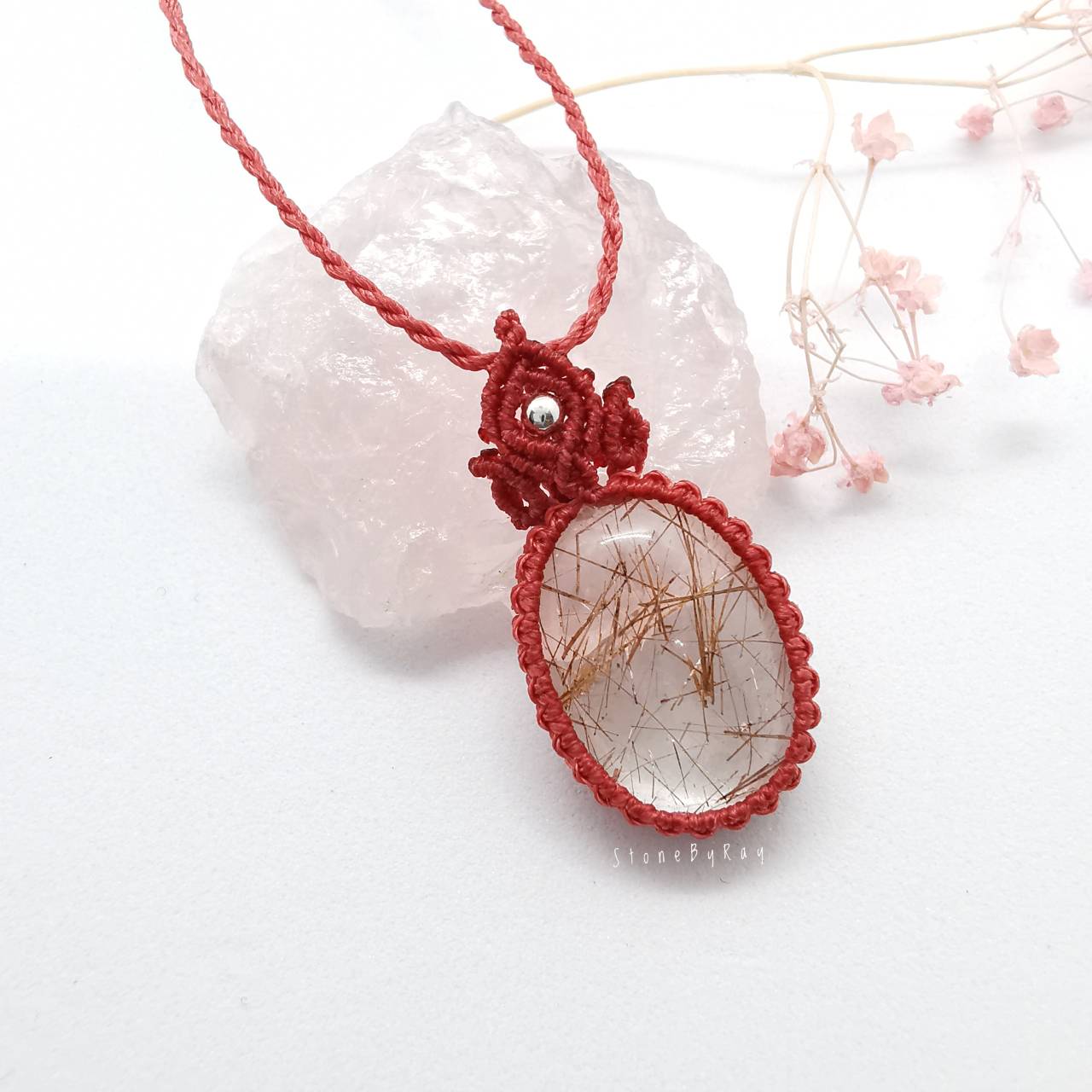 สร้อยคอเชือกถักจี้หินไหมนาค Red Rutilated Quartz