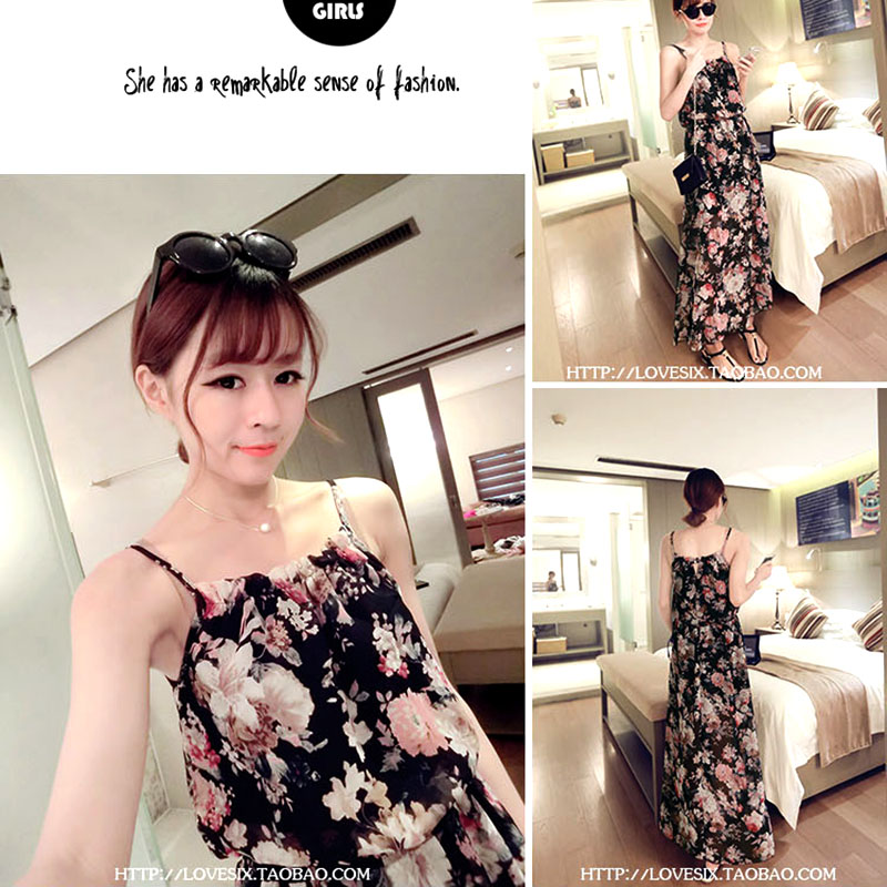 kudapy แม็กซี่เดรสยาวสีดำ เดรสทรงสายเดี่ยว เนื้อผ้าชีฟองลายดอก สีครีม เก๋ๆ