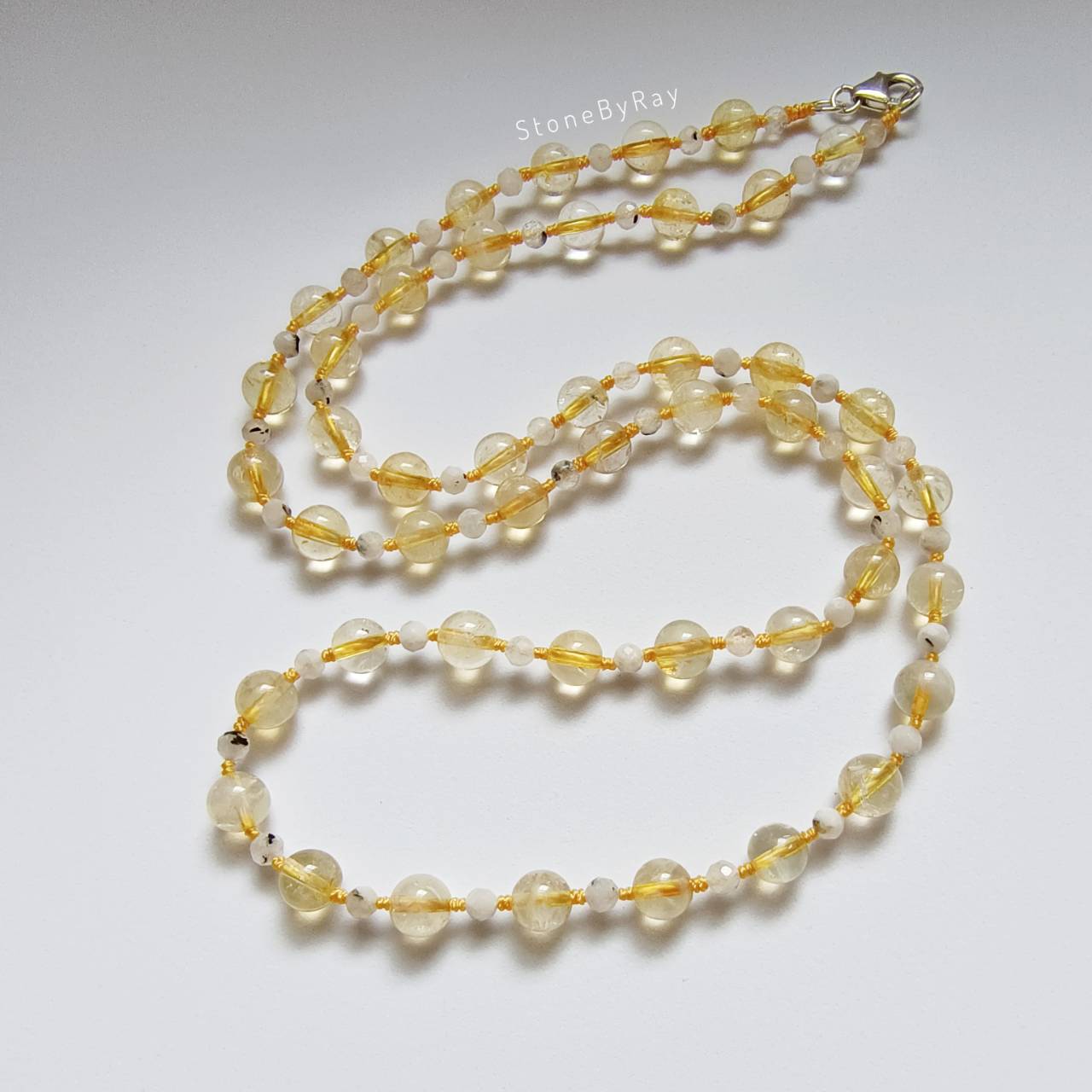 สร้อยคอเชือกถักหินซิทรินกับมูนสโตน Citrine+Moonstone