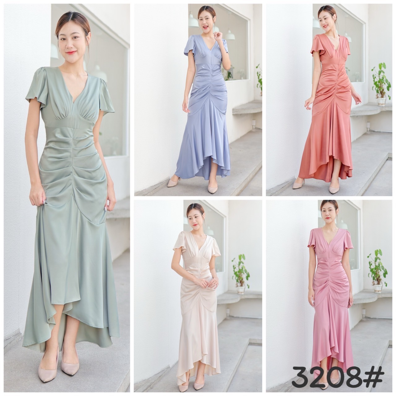 kudapy ชดเดรสราตรีออกงาน ทรงวี แขนกระดิ่งระบาย เอวสูง กระโปรงเจ้ารูปหางปลา จับเดรป พรางพุงหมาน้อย