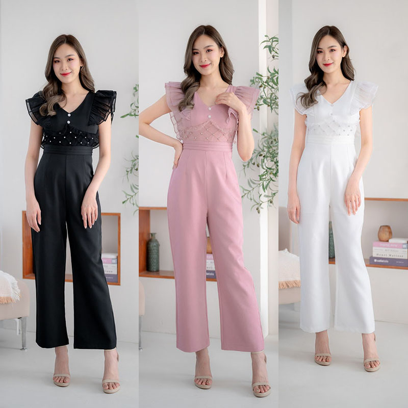 kudapy จั้มสูทขายาวสีขาว/สีดำ/สีชมพู แขนกุดขายาวทรงพอดีตัว สีพื้น งานซิปหลัง ให้ลุคเป็นสาวมั่น เหมาะกับการใส่ไปทำงานในแต่ละวัน