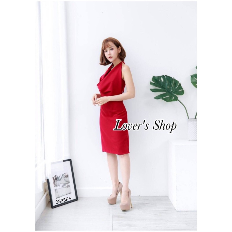 kudapy เดรสสั้นทรงคอย้วยสีแดงเข้ม สีเทา ผูกด้านหลังเก๋ ๆ ว้าวหลังค่ะ งานซับในเย็บติดทั้งตัว เนื้อผ้าฮานาโก๊ะอย่างดี