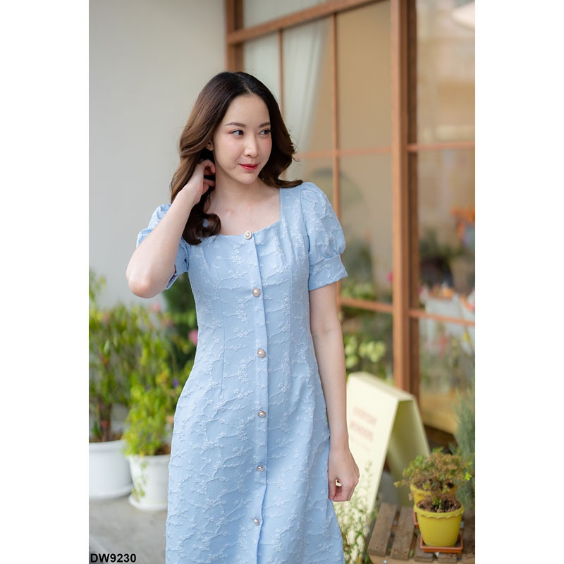 kudapy เดรสสั้นสีเหลือง/สีฟ้า/สีชมพู/สีขาว/สีดำ ลายดอกแขนตุ๊กตา ใส่สบายสวยดูดี