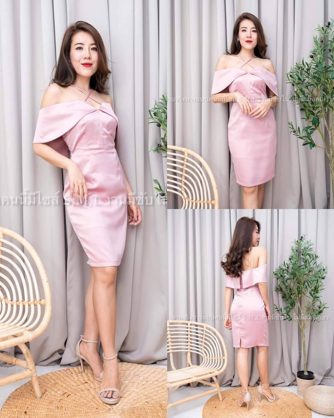 kudapy เดรสสั้นเปิดไหล่สายเดี่ยวไคว้คอ แต่งระบาย ผ้าซาร่าอย่างดี