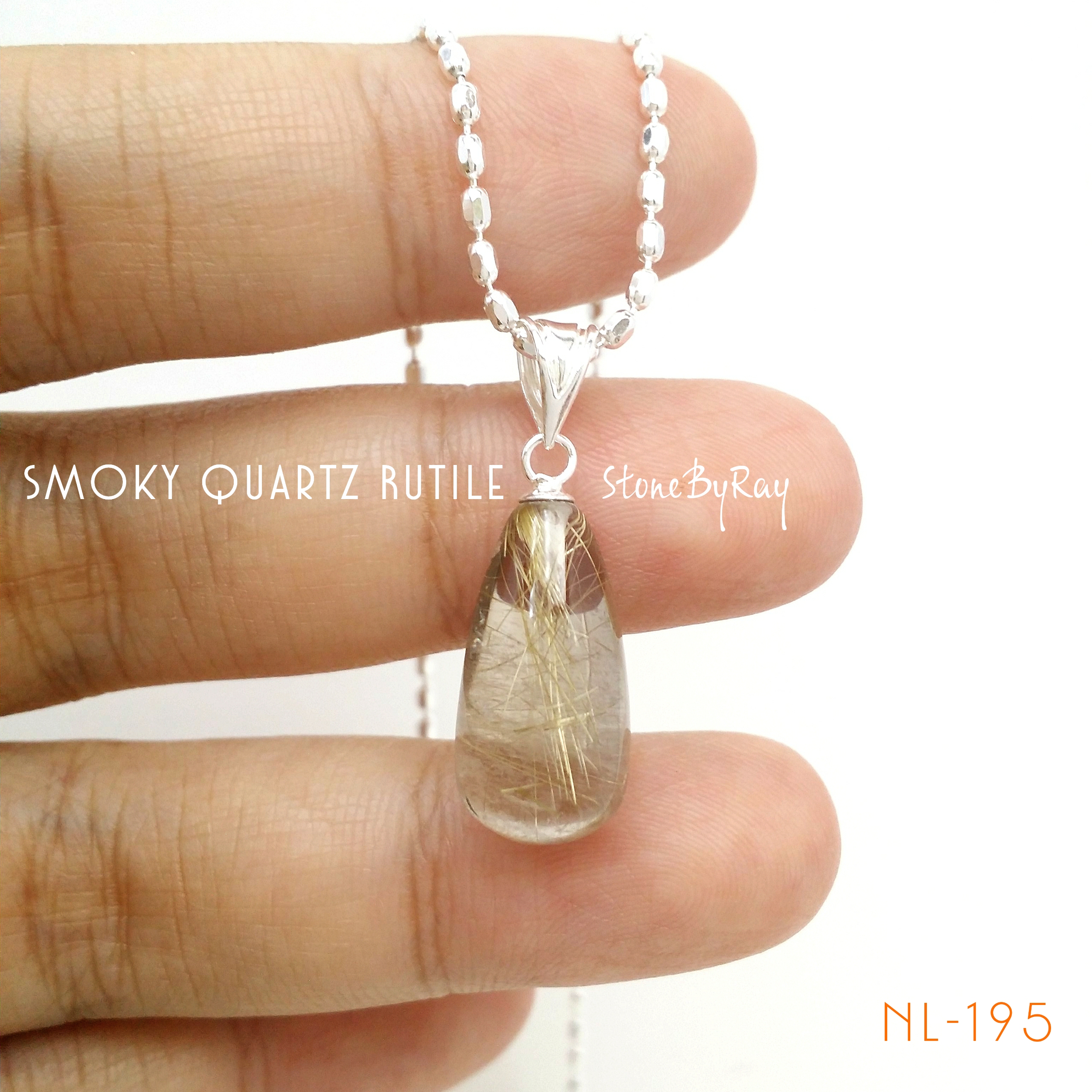 สร้อยคอเงินกับจี้เงินหินสโมกกี้ไหมทอง (NL-195)