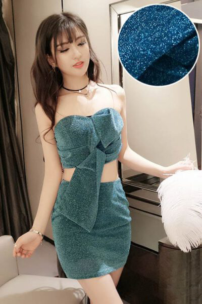 kudapy เซตเสื้อ+กระโปรงสั้น สีฟ้าวิ้งค์ ดีไซน์เก๋สวยเซ็กซี่ท้าทุกองศา