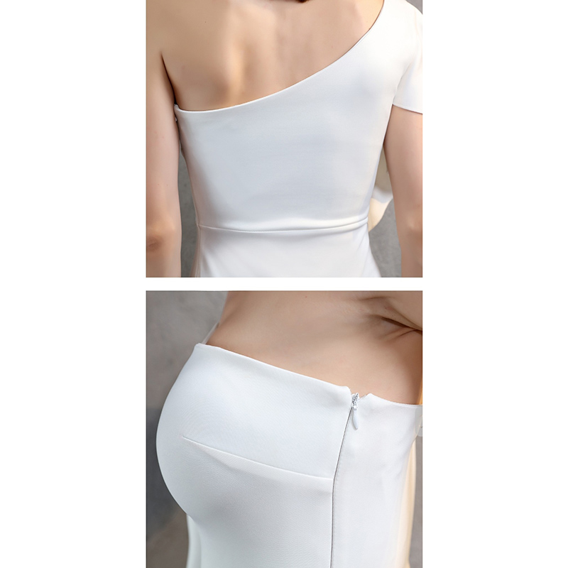 kudapy เดรสยาวสีกรม/สีขาว/สีแดง ชุดราตรียาวออกงานมาใหม่ ดีไซน์ไหล่เดียวแต่งระบาย กระโปรงผ่าหน้า ผ้าสปริงตัวเข้ารูปสวย (ผ้ายืดตามหุ่นคนใส่) ผ้าไม่บาง หนาปานกลาง ใส่ไม่โป้ะค่ะ