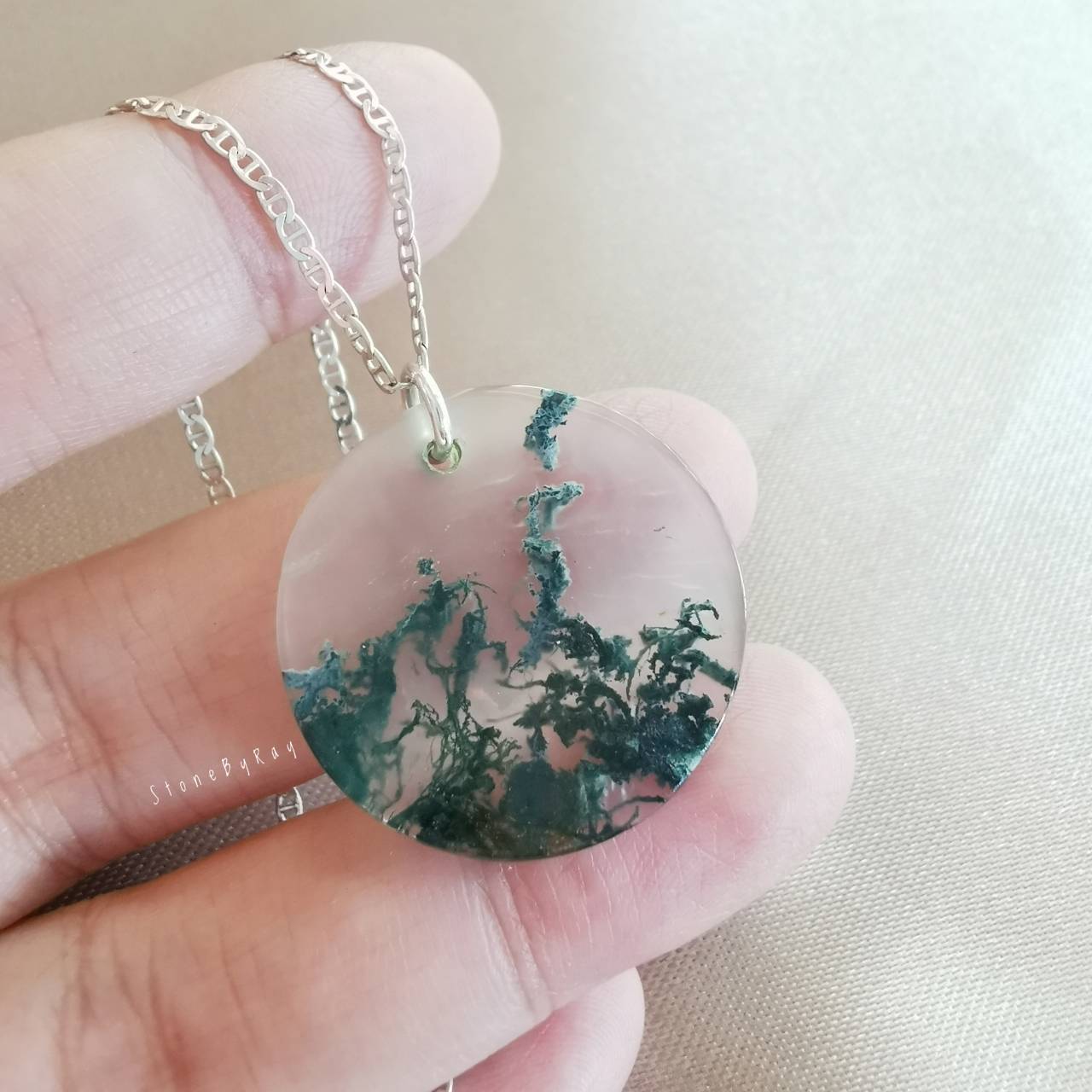 สร้อยคอเงินจี้หินมอสอาเกต Moss Agate