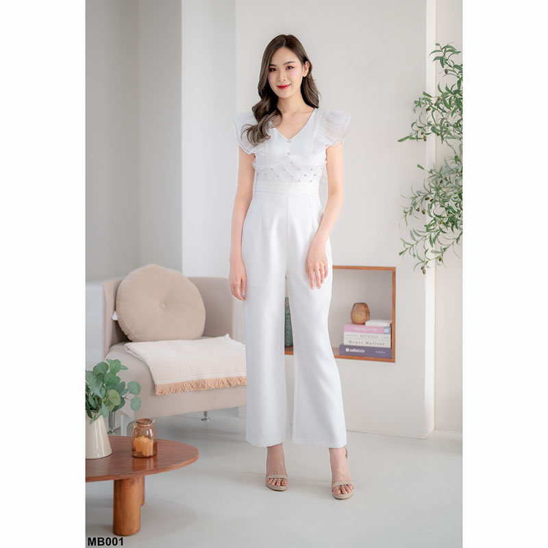 kudapy จั้มสูทขายาวสีขาว/สีดำ/สีชมพู แขนกุดขายาวทรงพอดีตัว สีพื้น งานซิปหลัง ให้ลุคเป็นสาวมั่น เหมาะกับการใส่ไปทำงานในแต่ละวัน