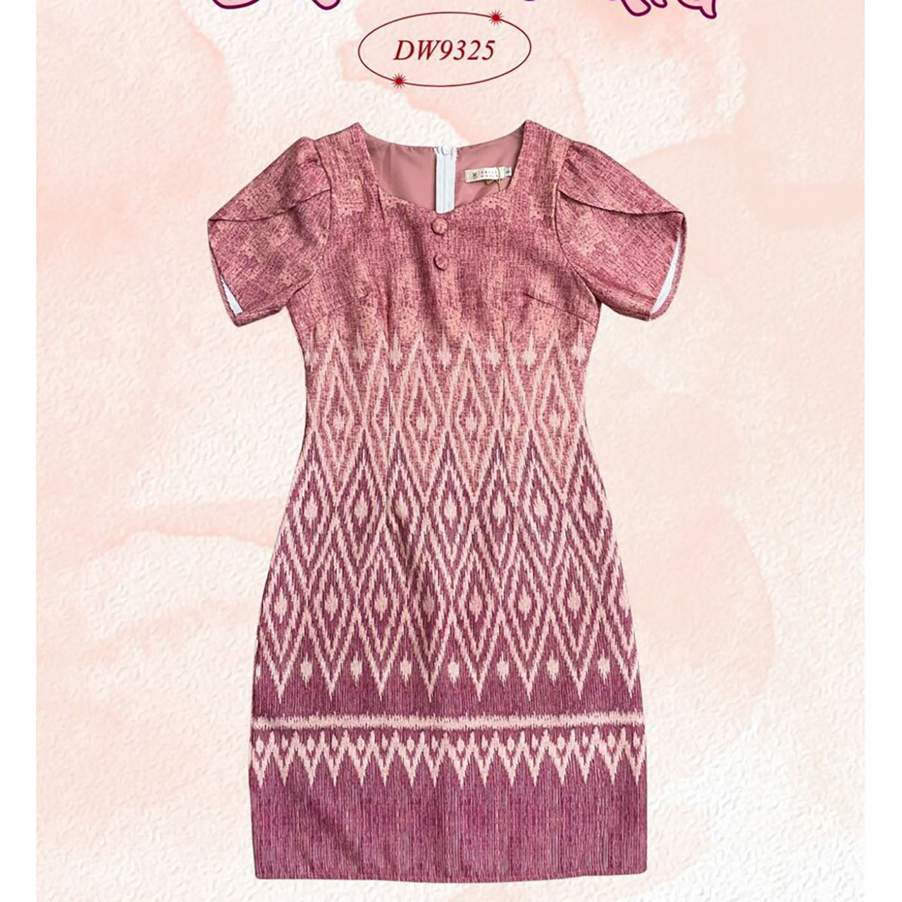 kudapy เดรสสั้นสีชมพู/สีฟ้า/สีม่วง ผ้าไทยพิมพ์ลายทอ ใส่ออกงานสวยดูดี