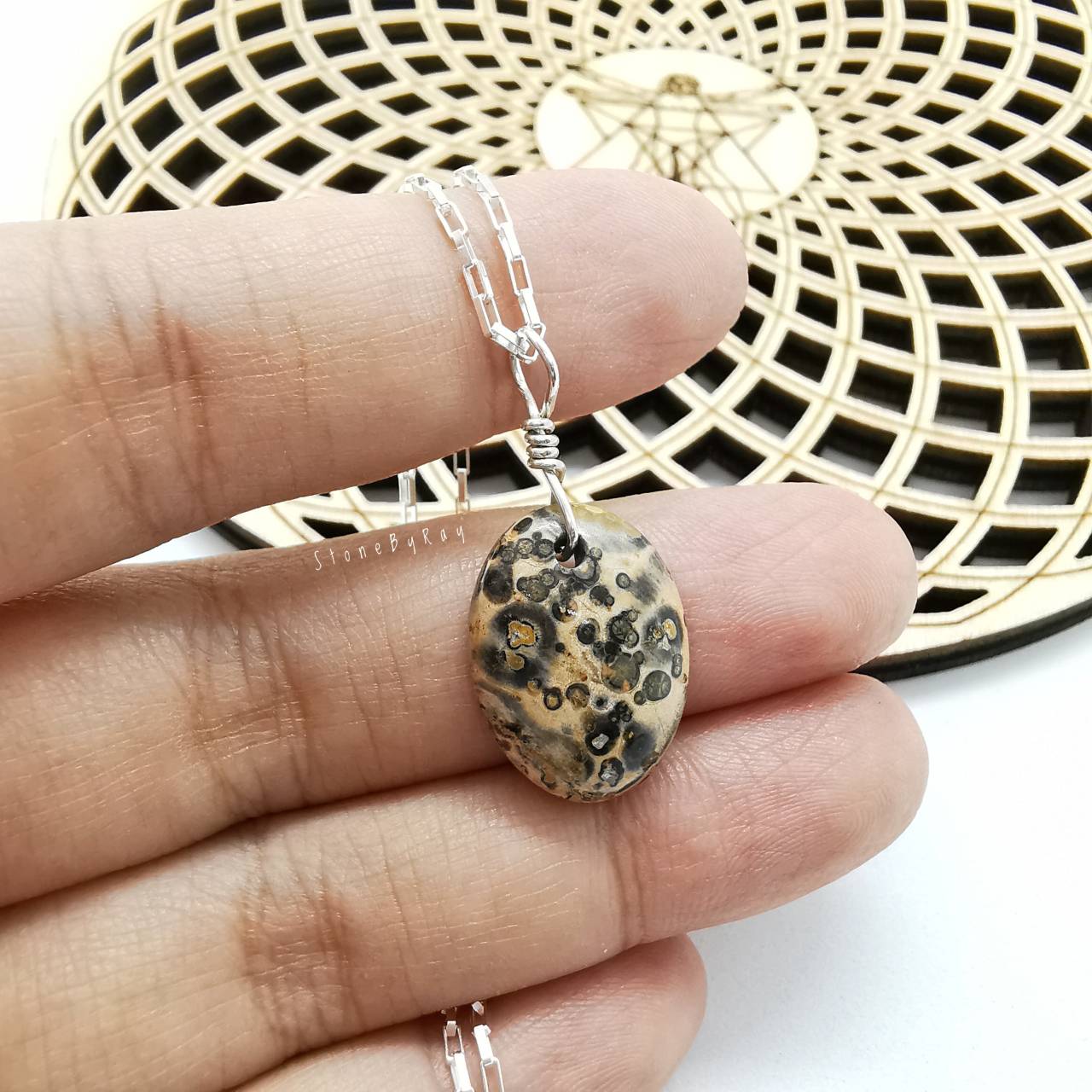 สร้อยคอเงินจี้หินลีโอพาร์ดสกินแจสเปอร์ Leopard Skin Jasper
