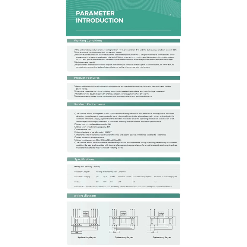 Transfer Switch ( ATS ) 4P 63A 400VAC ( FTS-63 ) สวิตซ์สลับแหล่งจ่ายไฟ อัตโนมัติ ระบบไฟฟ้าสำรอง