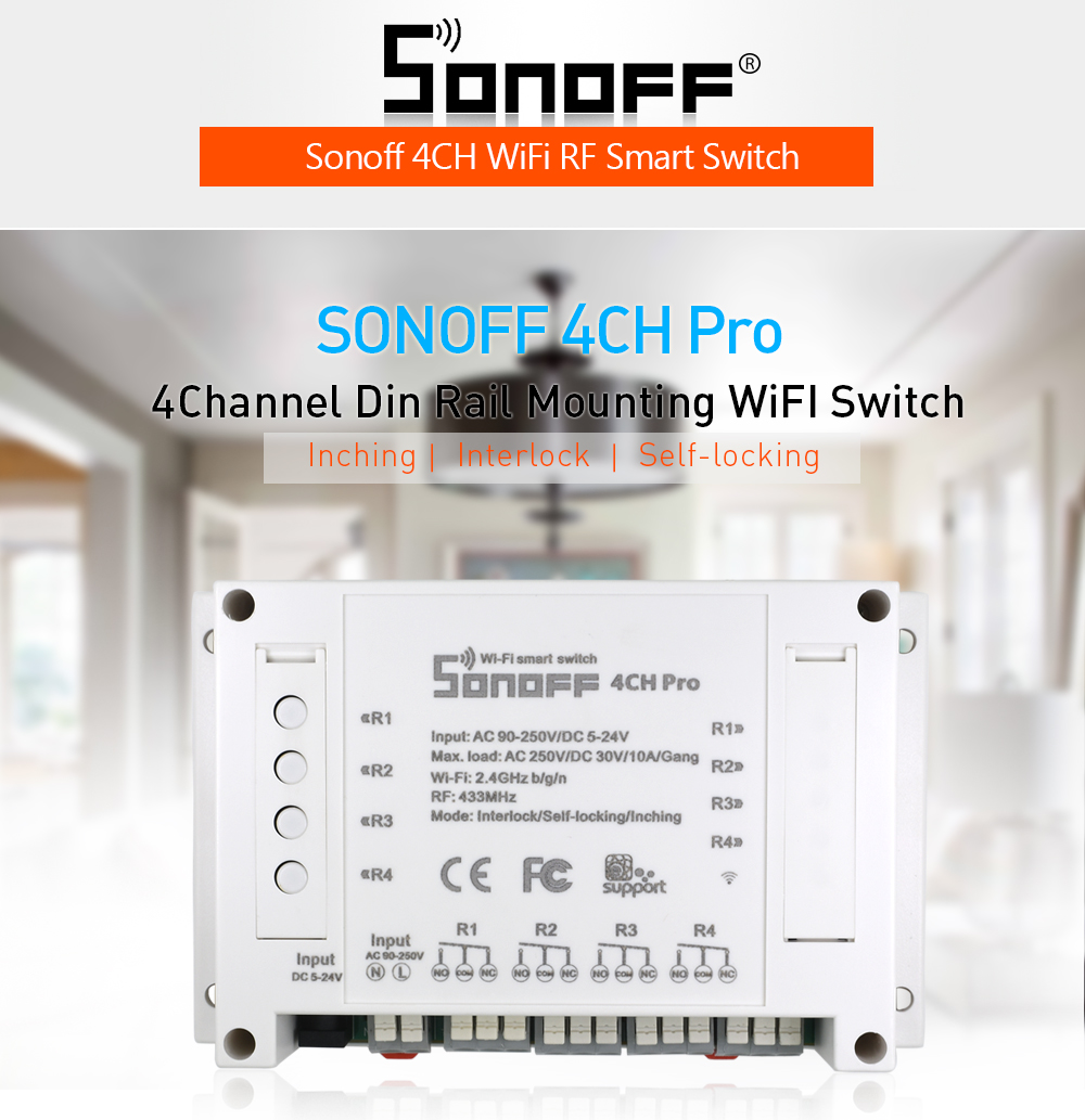 ITEAD Sonoff 4CH Pro สวิตซ์ Wi-FI และ RF 4 ช่อง พร้อม 3 โหมดการทำงาน