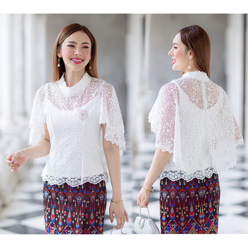 kudapy (เฉพาะเสื้อ) เสื้อลูกไม้สีม่วง/สีชมพู/สีขาว ตัวเสื้อใช้ผ้าลูกไม้ใยบวบเนื้อดีลายลูกไม้แน่นทั้งตัว ตัวเสื้อมาพร้อมซับในเนื้อดีในตัว