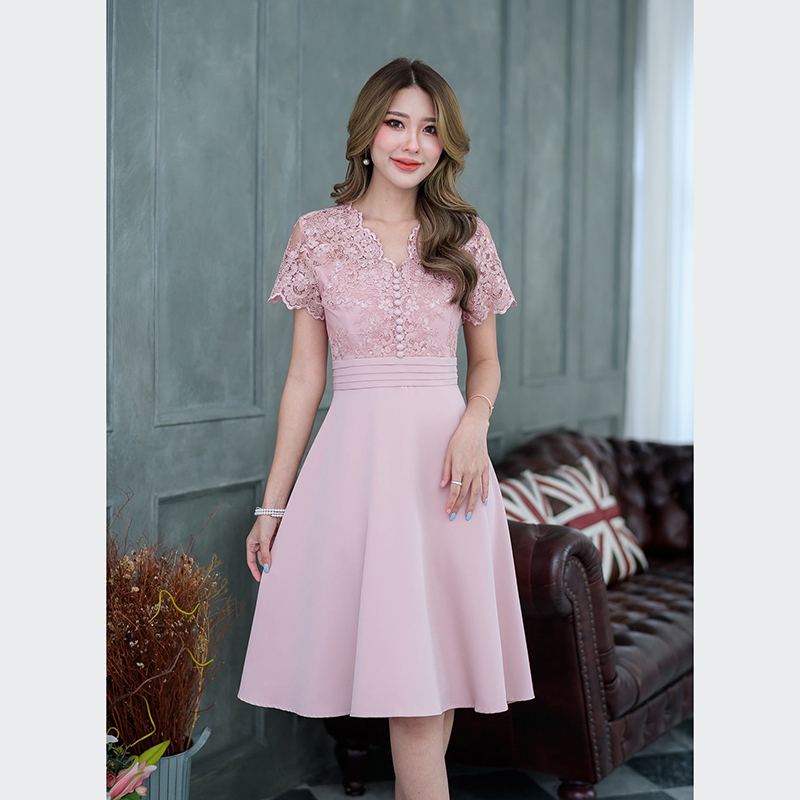 kudapy เดรสคอวีสีชมพูอ่อนหม่น/สีม่วง/สีขาว/สีเขียว/สีดำ รุ่นนี้เป็นสินค้าขายดีทุกสี เดรสสวยหรู ดีไซน์แบบสวยดูแพงมาก