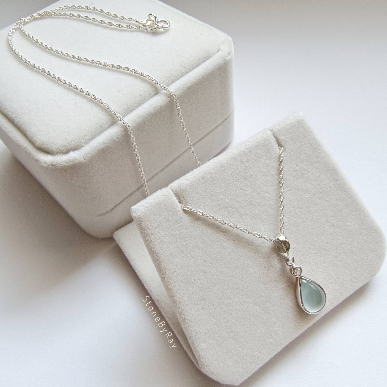 สร้อยคอเงินจี้พลอยอความารีนกับไวท์โทพาส Aquamarine