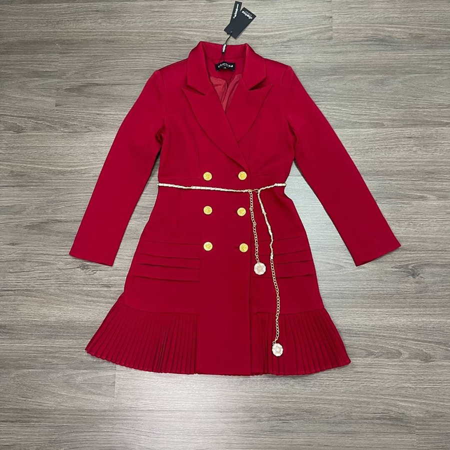 kudapy เดรสสูทกระดุมทองคอปก แขนยาว สีแดง สีชมพู สีดำ สีขาว งานสวยเรียบหรู เพิ่มความน่ารักด้วยเข็มขัด งานหนาอยู่ทรง รับประกันงานสวยจริงค่ะ