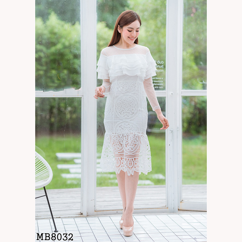 kudapy เดรสสั้รสีชมพู/สีกรม/สีขาว ลูกไม้อกชีฟอง4ชั้นใส่สวยดูดี