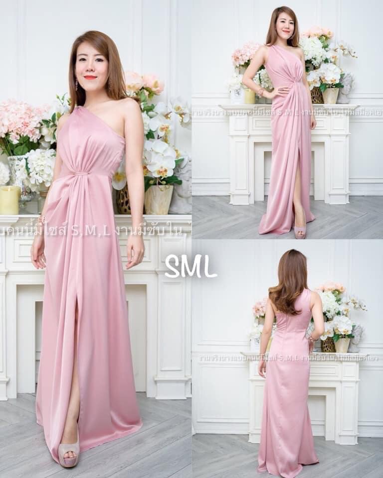 kudapy ชุดราตรียาวไหล้เบี่ยงเฉียงข้าง รวบไหล่ มัดเอว ผ้าเครปซาติน สีเทา ,แดงไวน์ ,ส้มอิฐ ,เขียวแก่ ,กรมท่า, น้ำตาลอิฐ ,ชมพู