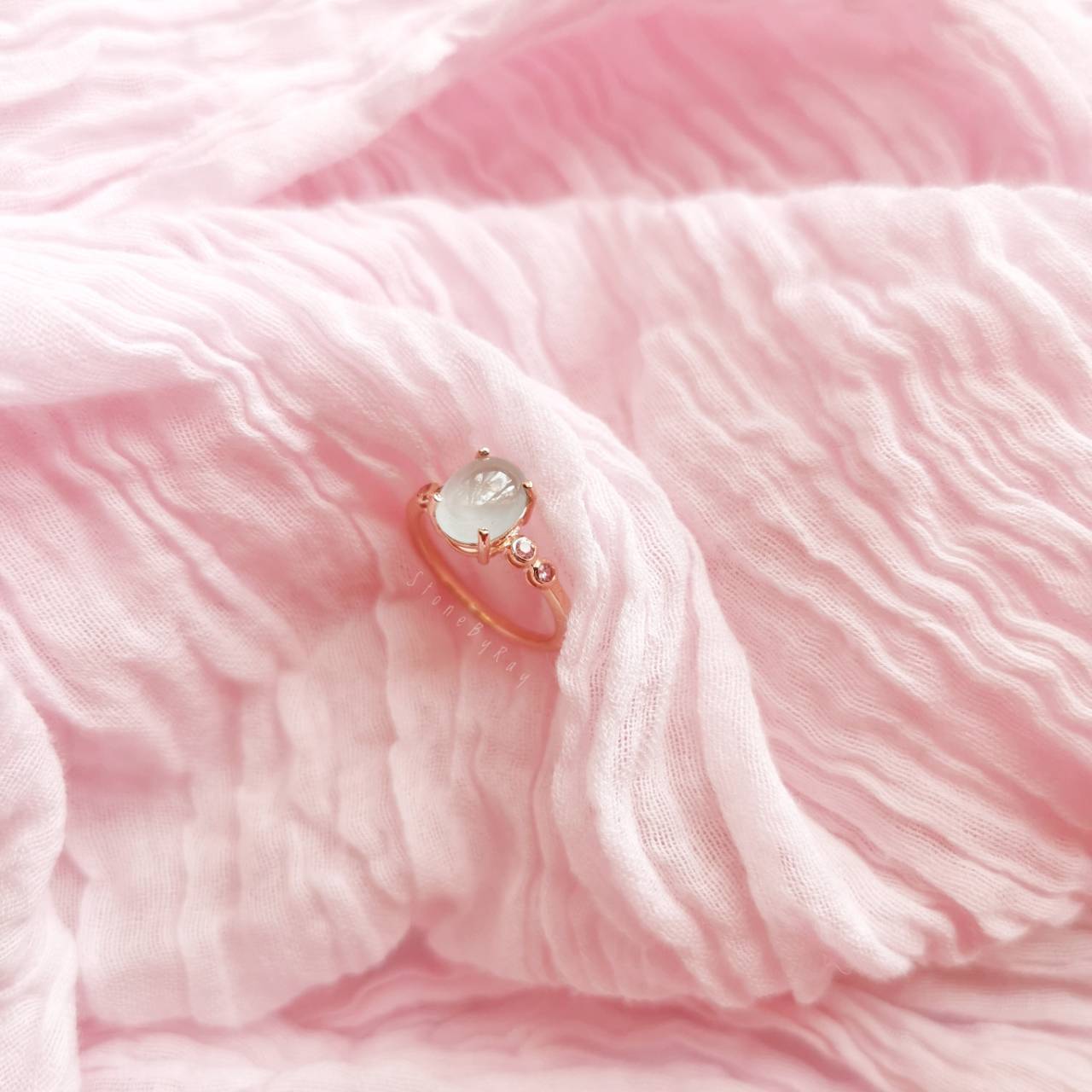 แหวนเงินชุบพิ้งโกลด์พลอยอความารีน+พิ้งแซฟไฟร์ Aquamarine+Pink Sapphire