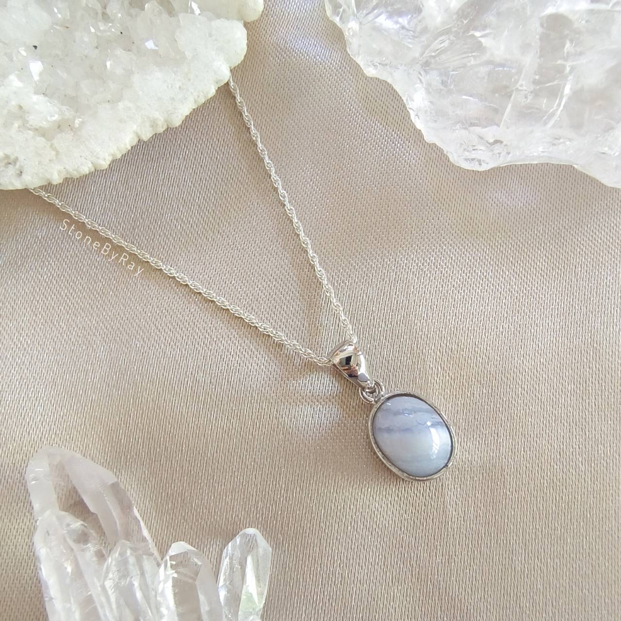 สร้อยคอเงินจี้หินบลูเลซอาเกต Blue Lace Agate