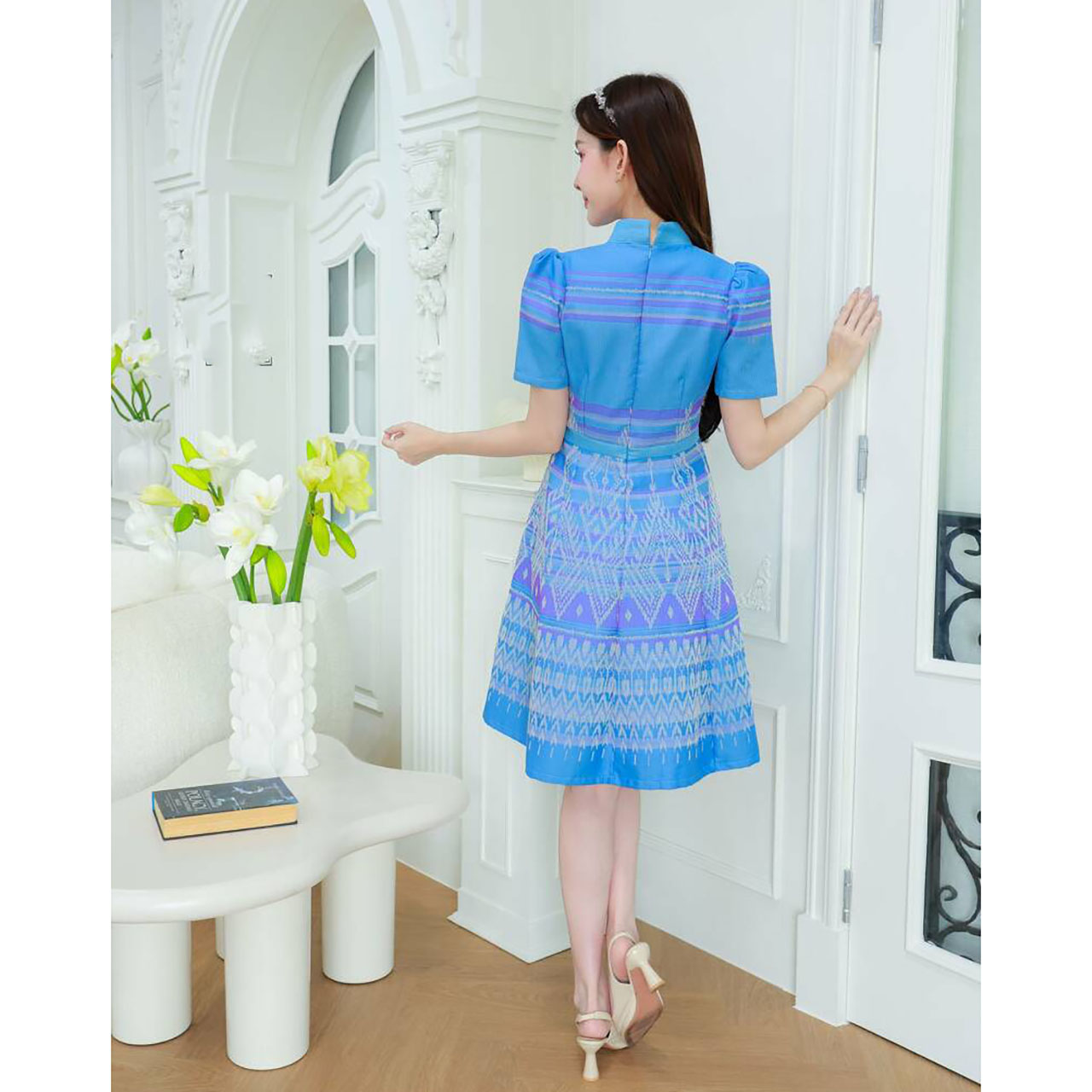 kudapy เดรสคอจีนแต่งกระดุมจีนพิมพ์ลายไทยประยุกต์