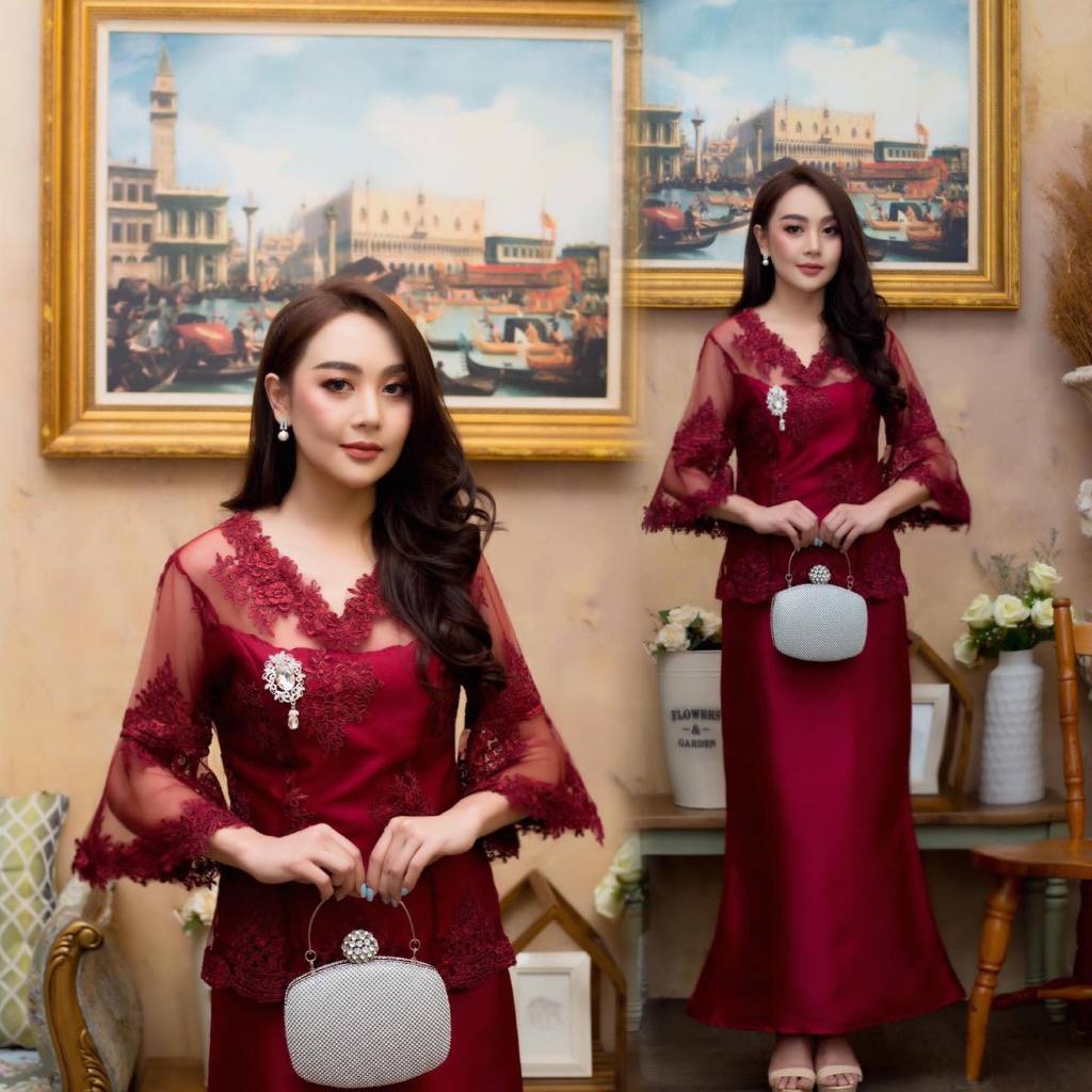 kudapy เซทเสื้อแขนระบาย+กระโปรงผ้าไหมอิตาลี ทรงหางปลา สวยมาก