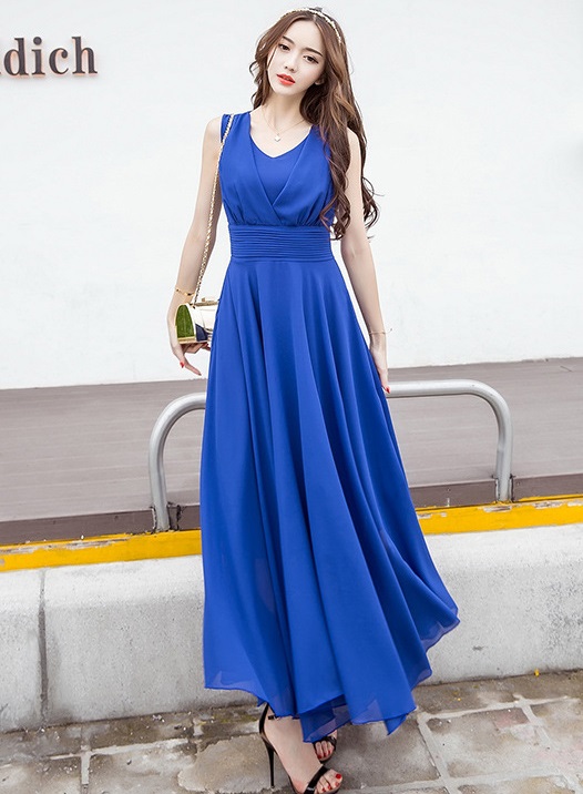 kudapy แม็กซี่เดรสยาวคอวีสีชมพูโอรส/สีม่วง/สีขาว/สีเขียวเข้ม/สีน้ำเงินสด เดรสยาวแขนกุด ผ้าชีฟองทิ้งตัว พริ้วมากค่ะรุ่นนี้ใส่ไปทะเล ไปงานได้น้าา