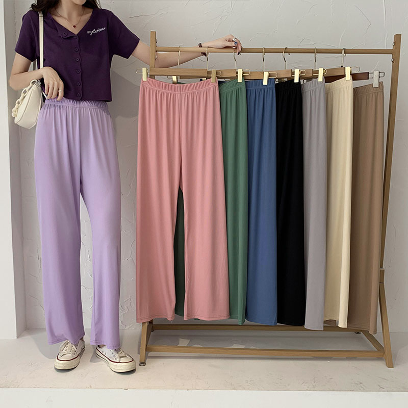 kudapy กางเกงแฟชั่นขายาว เอวยางยืดแบบผ้ามีเท็กเจอร์ลายผ้าลายตรงเนื้อผ้ายืดหยุ่นจึงสวมใส่สบาย