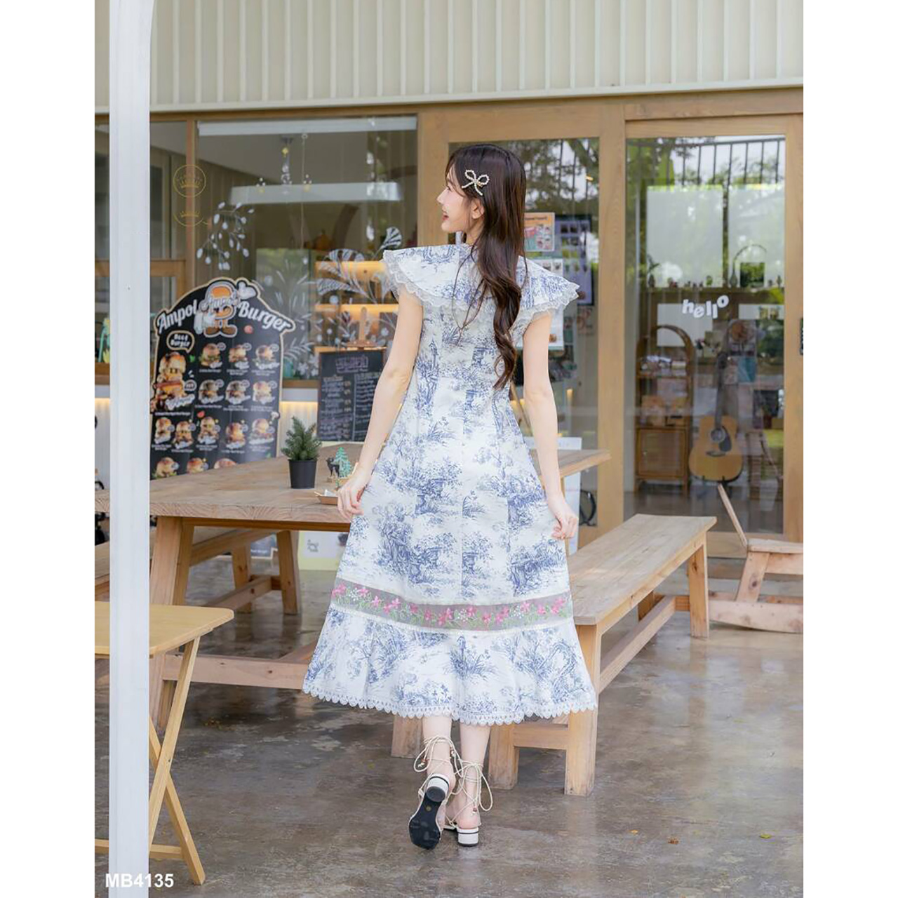 kudapy เดรสยาวคอปกแต่งระบายผ้าลูกไม้ใส่สบายสวยดูดี