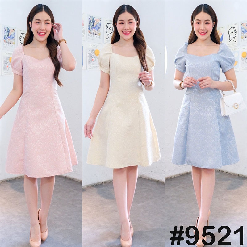 kudapy เดรสสั้นสีชมพู/สีครีม/สีฟ้า แขนตุ๊กตา ทรงอกหัวใจ ปิดหัวไหล่ น่ารักใสๆ เปิดหัวไหล่ เซ็กซี่ขยี้ใจ