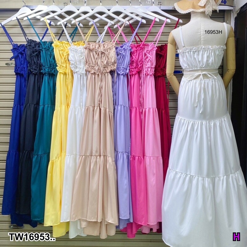 kudapy เดรส สายเดี่ยว ปรับสายได้ มีสายผูกเอวด้านหลัง กระโปรงแต่งระบาย 3 ชั้น