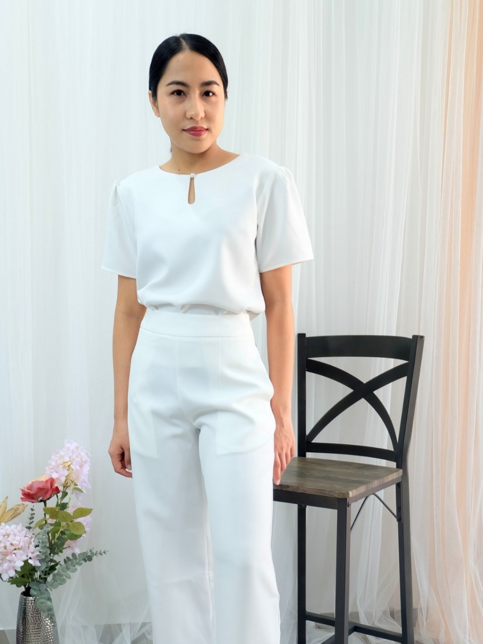 kudapy เซ็ทเสื้อแขนสั้น+กางเกง ผ้าสวยใส่ออกงาน ใส่ทำงานสวยดูดี