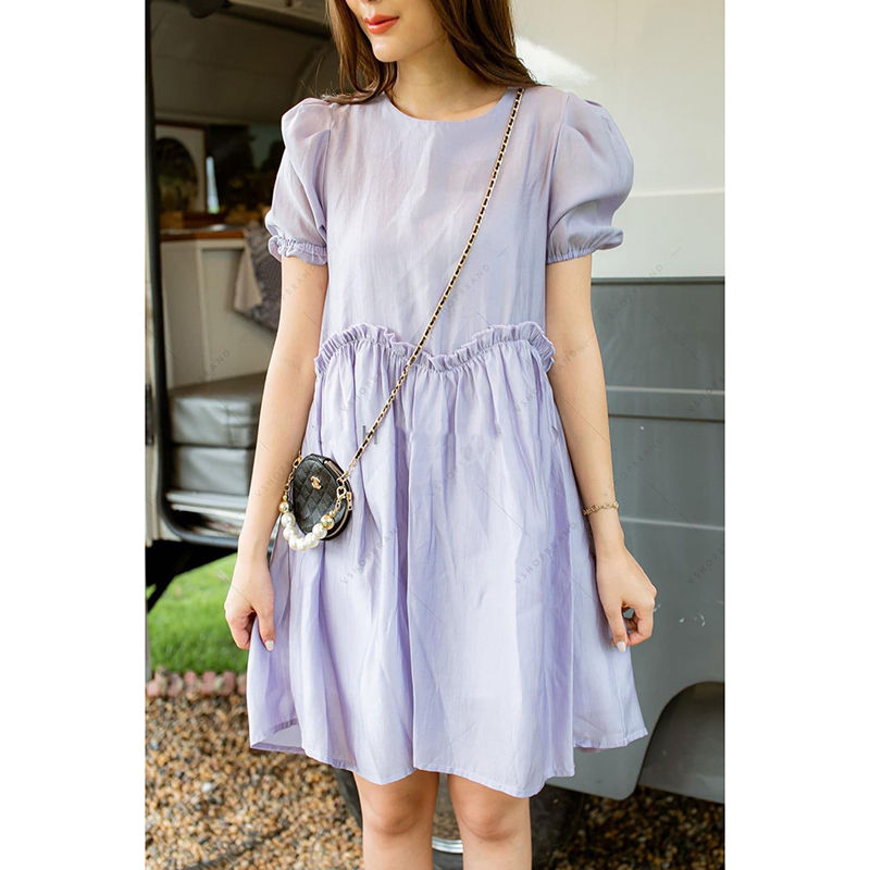 kudapyเดรสสั้นสีขาว/ชมพู/ดำ/ม่วงแขนตุกตา มาในงานผ้าเกาหลีนำเข้า ผ้านิ่มมากใส่สบาย