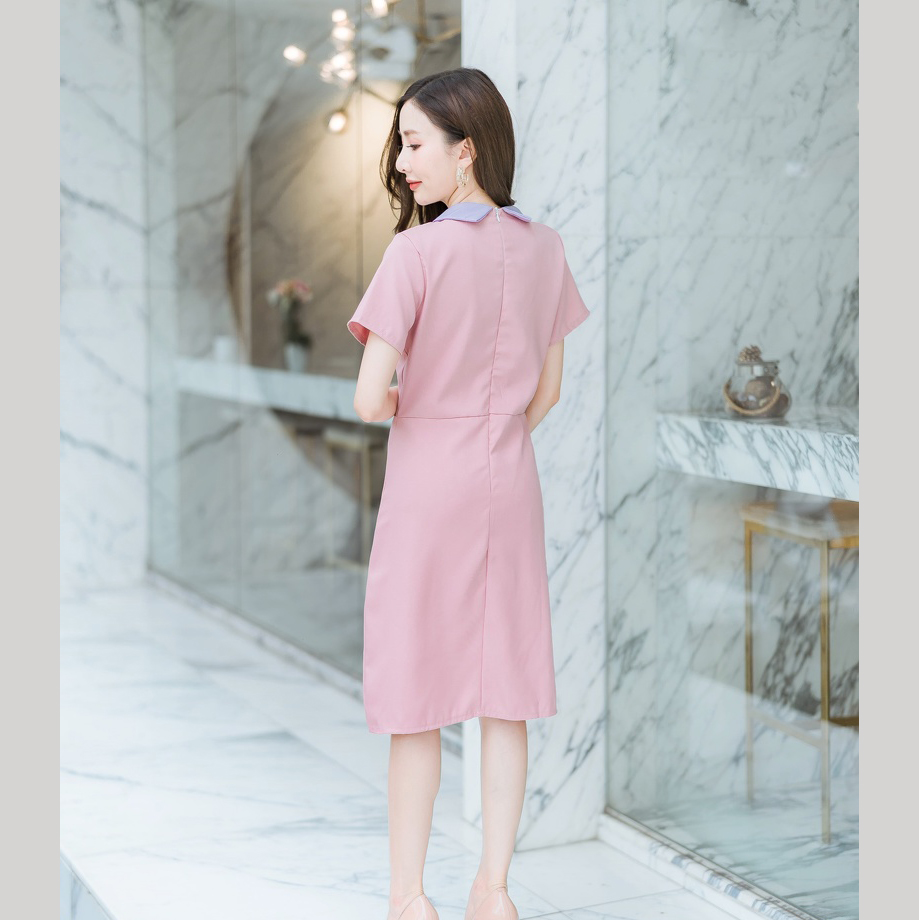 kudapy เดรสสั้นสีเขียว คอปกจีบอกเนื้อผ้าดีใส่สบาย