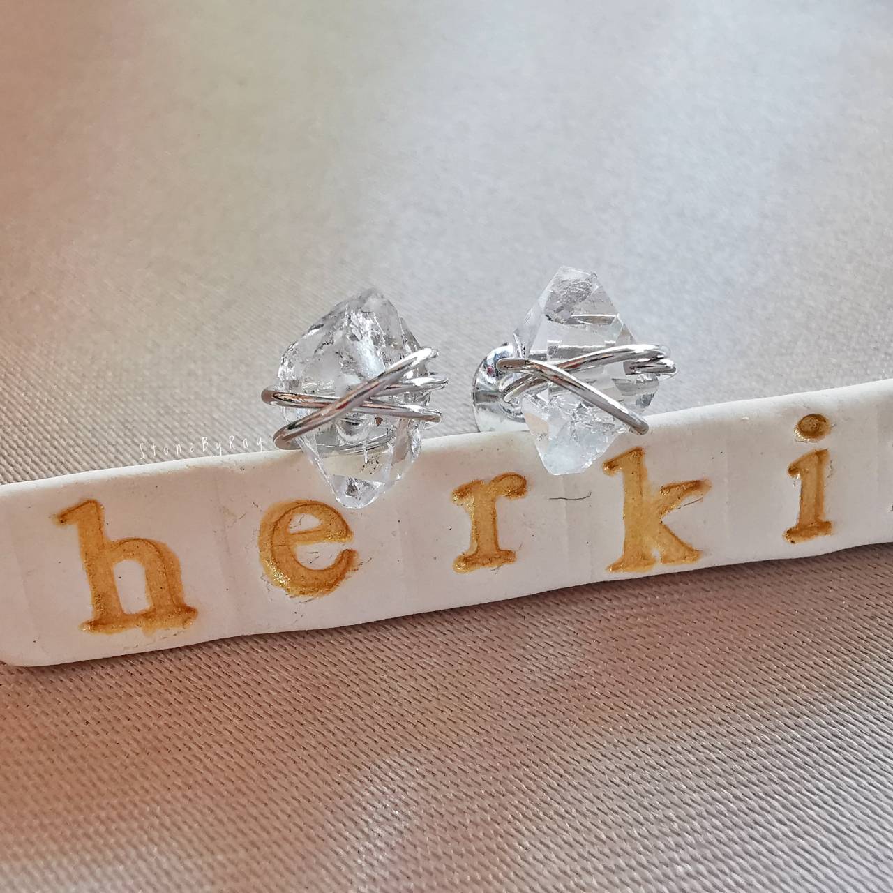 ต่างหูเงินหินเฮอร์คิเมอร์ไดม่อน Herkimer Diamond