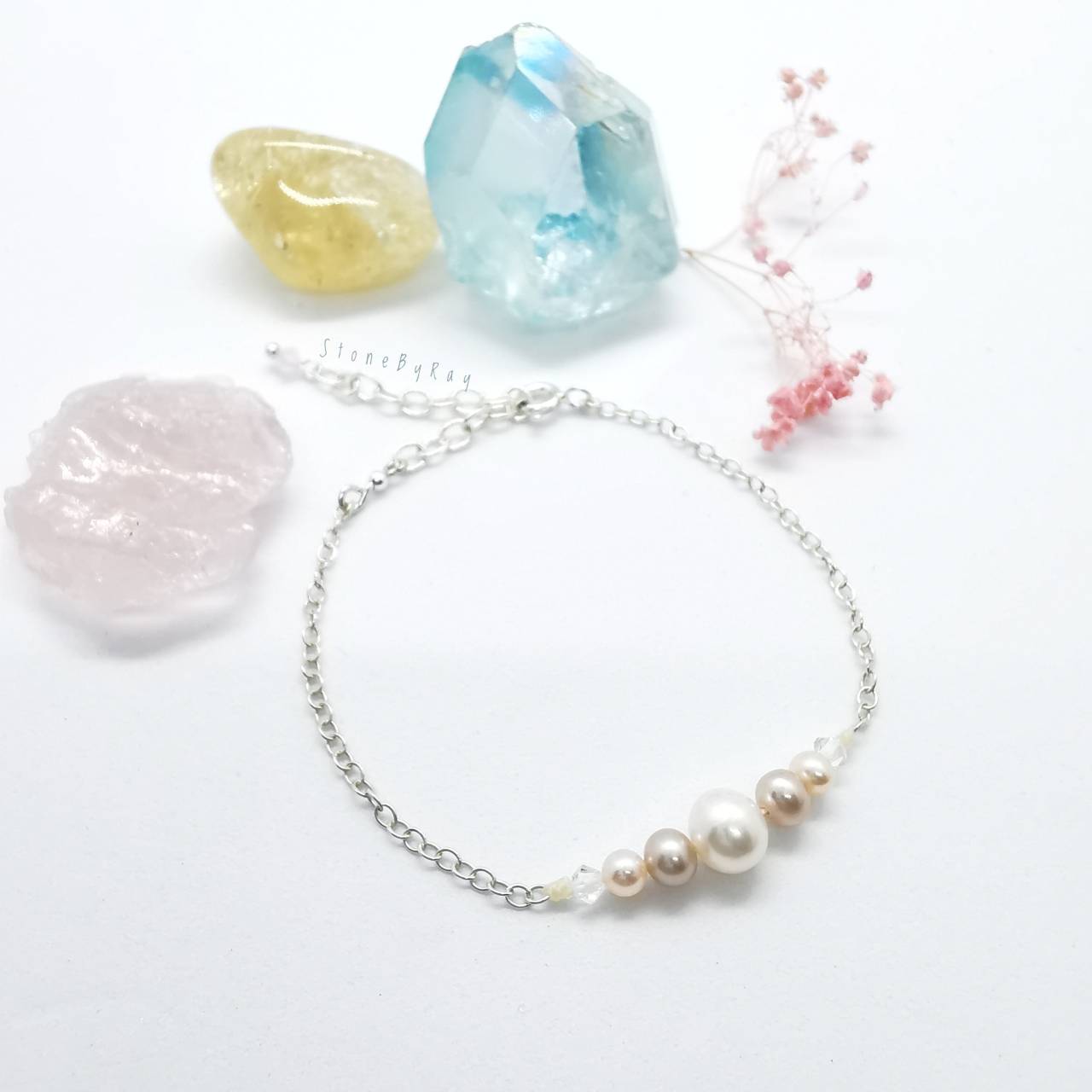 สร้อยข้อมือเงิน+ไข่มุกแท้สีธรรมชาติ Pearl